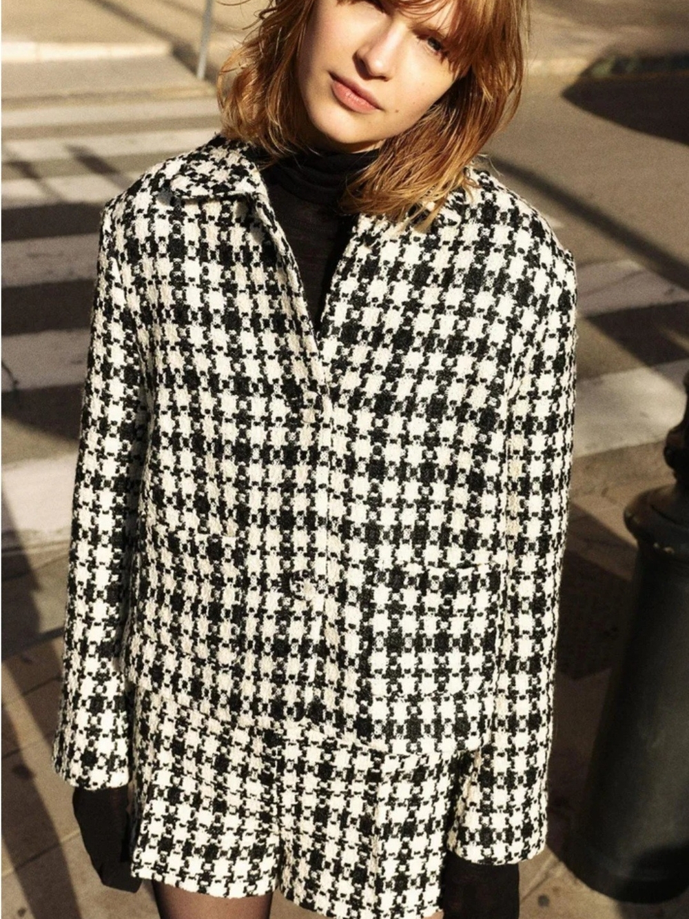 H&M Jacquard-Weave Jacket Black & White Houndstooth Jacket